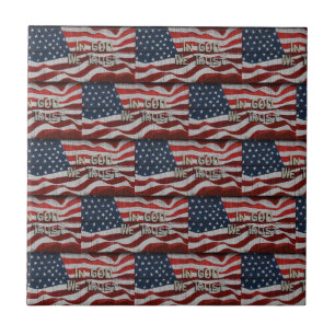 In God We Trust Rustic Barn Board American Flag Ceramic Tile