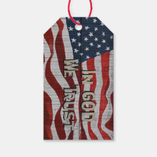 In God We Trust Rustic Barn Board American Flag Gift Tags