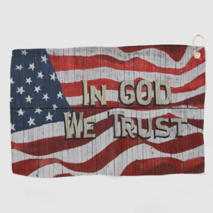 In God We Trust Rustic Barn Board American Flag Golf Towel