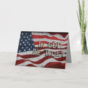 In God We Trust Rustic Barn Board American Flag Holiday Card