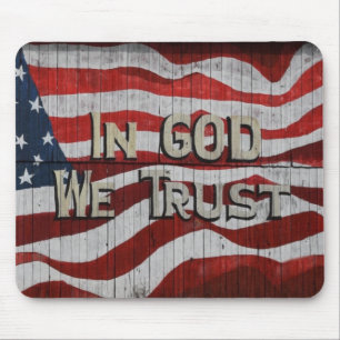 In God We Trust Rustic Barn Board American Flag Mouse Pad