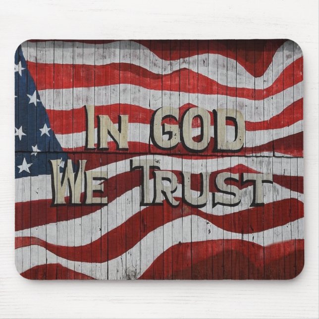 In God We Trust Rustic Barn Board American Flag Mouse Pad (Front)