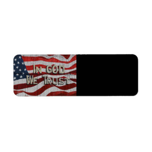 In God We Trust Rustic Barn Board American Flag Return Address Label