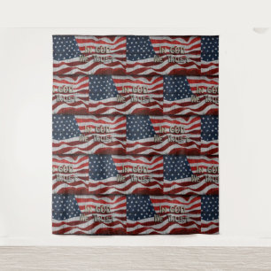 In God We Trust Rustic Barn Board American Flag Tapestry