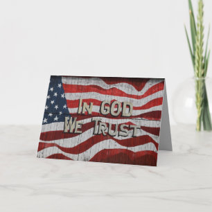 In God We Trust Rustic Barn Board American Flag Thank You Card