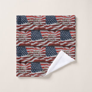 In God We Trust Rustic Barn Board American Flag Wash Cloth