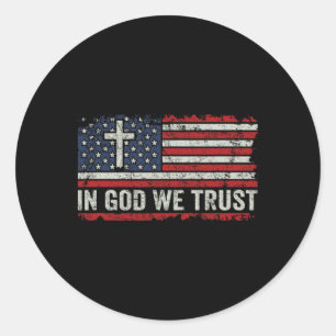 In God We Trust - Vintage Usa Flag Cross Patriotic Classic Round Sticker