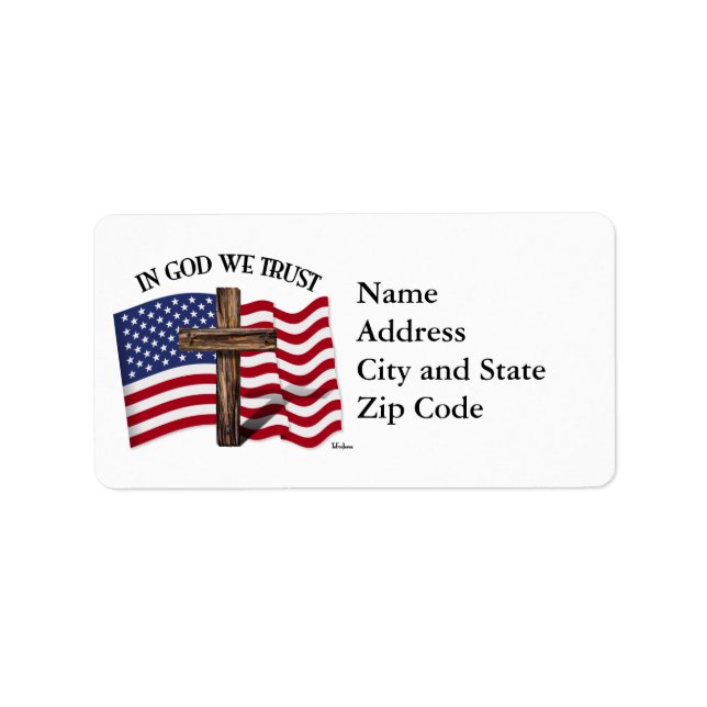 In God We Trust with rugged cross and US flag Label (Front)
