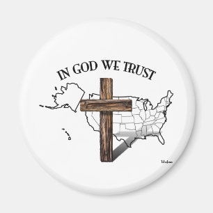 In God We Trust with rugged cross and US outline Magnet