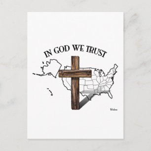 In God We Trust with rugged cross and US outline Postcard