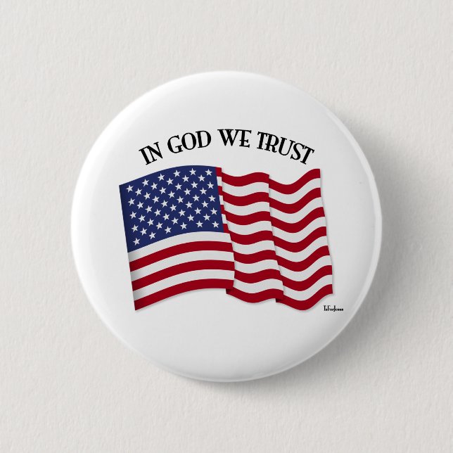 In God We Trust with US flag 6 Cm Round Badge (Front)