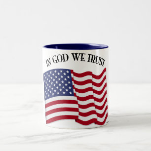 In God We Trust with US flag Two-Tone Coffee Mug