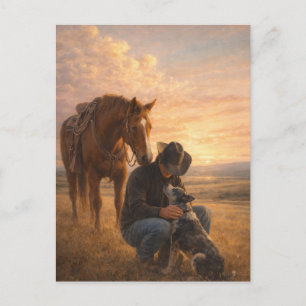 In Good Company Cowboy Horse Dog Postcard