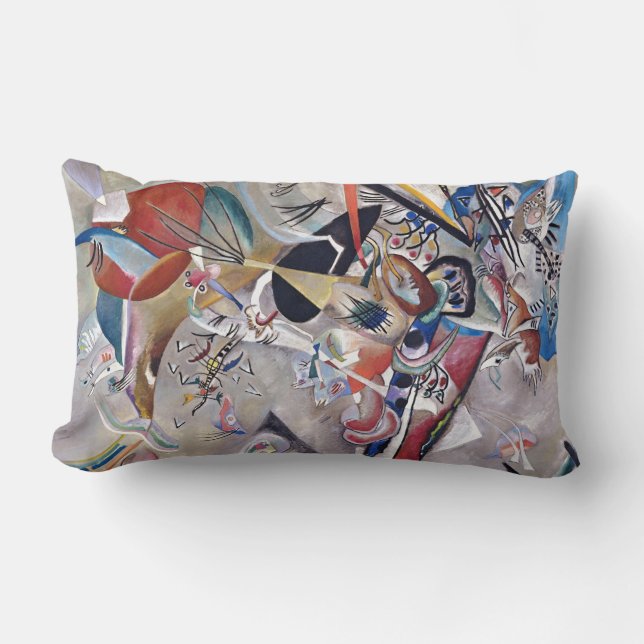 In Grey Kandinsky Modern Abstract Artwork Lumbar Cushion (Front)