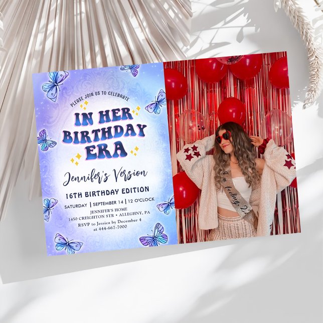  In Her Birthday Era Butterfly Birthday Photo Invitation (Creator Uploaded)