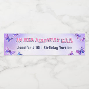 In Her Birthday Era Party Butterfly Water Bottle  Water Bottle Label