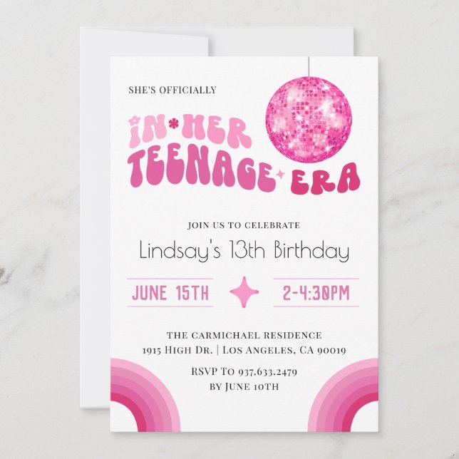 In Her Teenage Era Groovy Birthday Invitation (Front)