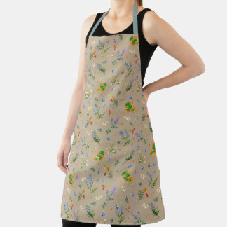 in herb garden. apron