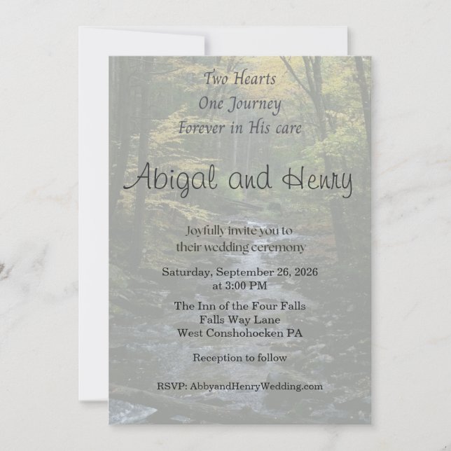 In His Care Forest Photo Wedding Invitation (Front)