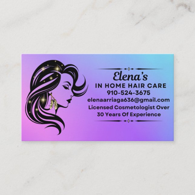 In home hair care business card (Front)