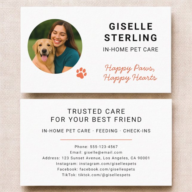 In Home Pet Care Photo Paw Print Business Card (Creator Uploaded)