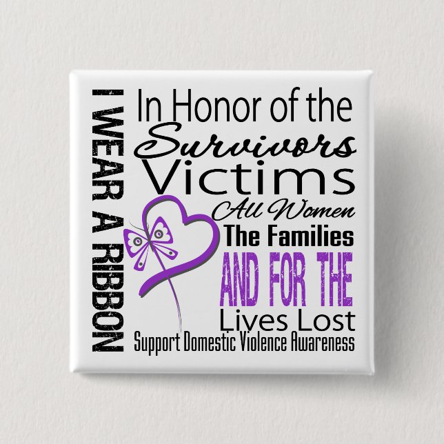 In Honour Tribute Collage Domestic Violence 15 Cm Square Badge (Front)