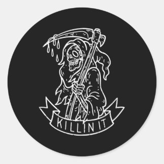 In It Grim Reaper Distressed Tattoo Classic Round Sticker