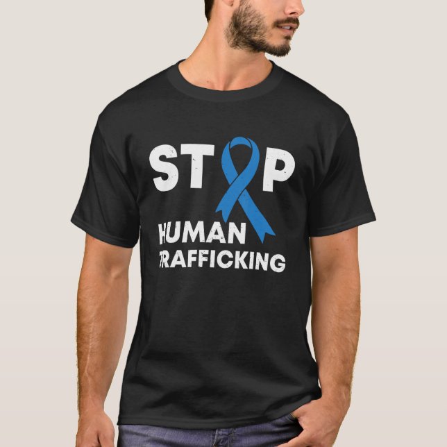 In January we Wear blue ribbon human trafficking A T-Shirt (Front)