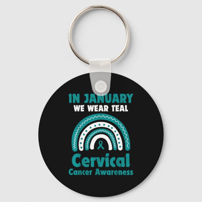 In January We Wear Teal Cervical Cancer Awareness  Key Ring (Front)