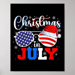In July Santa Hat Sungles Usa Flag 4th Of July 1 Poster