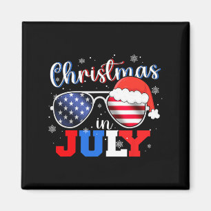 In July Santa Hat Sungles Usa Flag 4th Of July Magnet