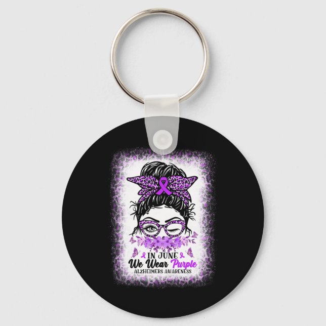 In June We Wear Purple Alzheimer Awareness Messy B Key Ring (Front)
