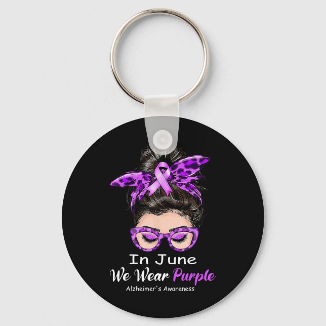 In June We Wear Purple Alzheimer Awareness Messy B Key Ring (Front)