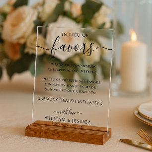 In Lieu of Favors Elegant Wedding Donation Acrylic Sign
