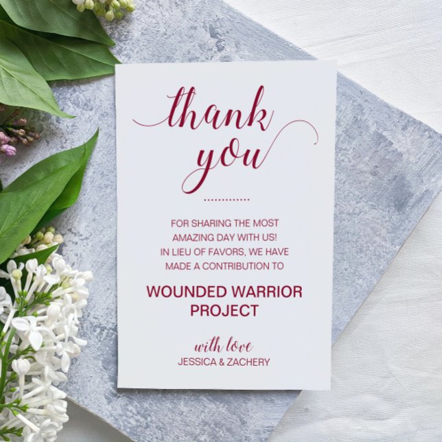 In Lieu Of Favour Charity Donation Burgundy Weddin Place Card (Creator Uploaded)