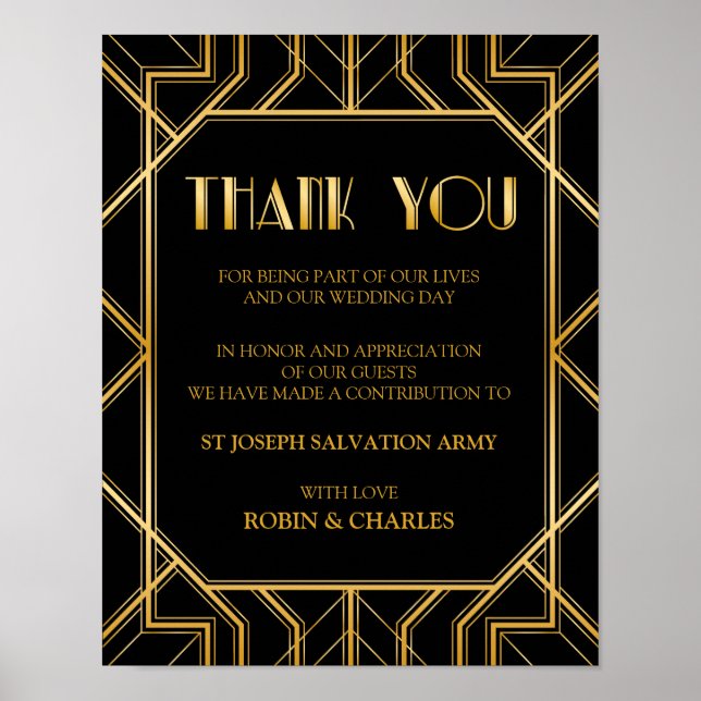 In Lieu of Favour Wedding Sign | Gatsby Art Deco (Front)