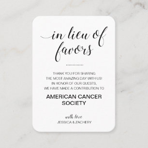 In Lieu Of Favours Charity Donate Black Wedding Place Card