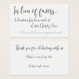 In lieu of favours donation card for wedding