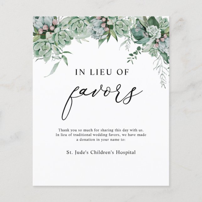 In Lieu of Favours Donation Sign (Front)