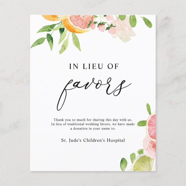 In Lieu of Favours Donation Sign (Front)