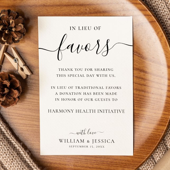 In Lieu of Favours Elegant Wedding Donation Card (Creator Uploaded)