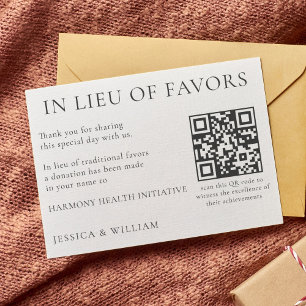 In Lieu of Favours For Wedding Charity With QR Cod Card