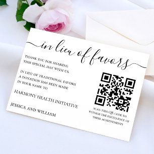 In Lieu of Favours For Wedding Charity With QR Cod Card