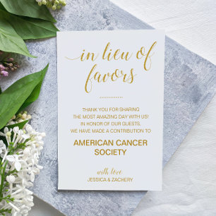 In Lieu Of Favours Gold Charity Donation Wedding Place Card