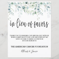 In Lieu of Favours Sign - Eucalyptus Wedding - V