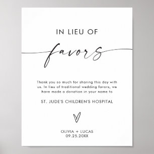 In Lieu of Favours Sign, Minimalist Wedding Sign