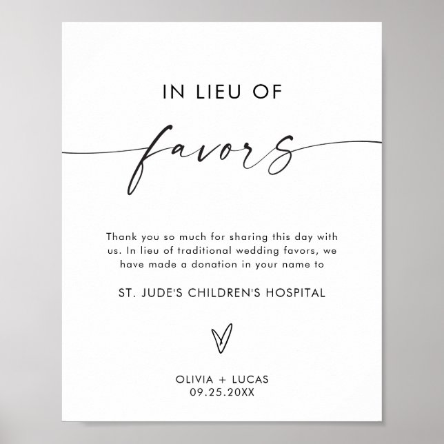 In Lieu of Favours Sign, Minimalist Wedding Sign (Front)