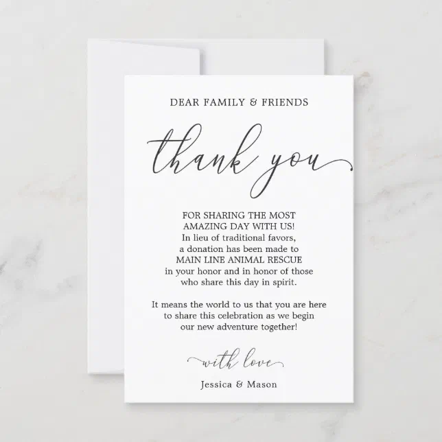 In Lieu of Favours Thank You Place Card | Zazzle