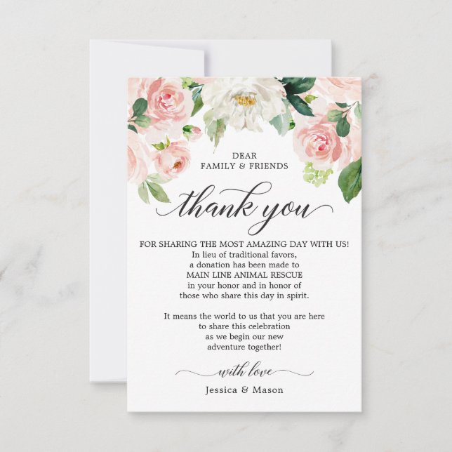In Lieu of Favours Thank You Place Card Blush (Front)