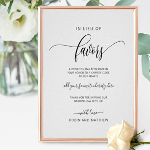 In Lieu of Favours, Wedding Charity Favours Sign